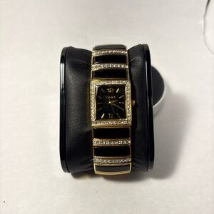 Women’s Elgin Elegant Black and Gold Watch with Crystal Accents